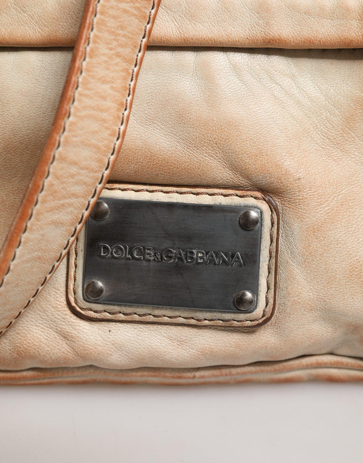Sac à épaule Logo en cuir d'agneau – Beige