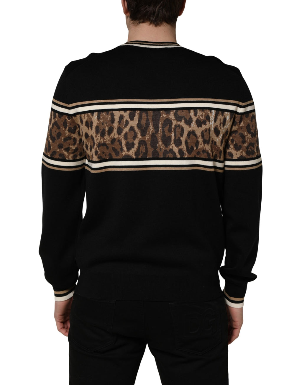 Leopard Virgin Wool Sweater – Black