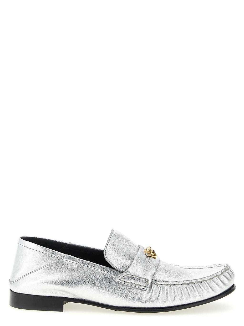 Mocassins en cuir argenté