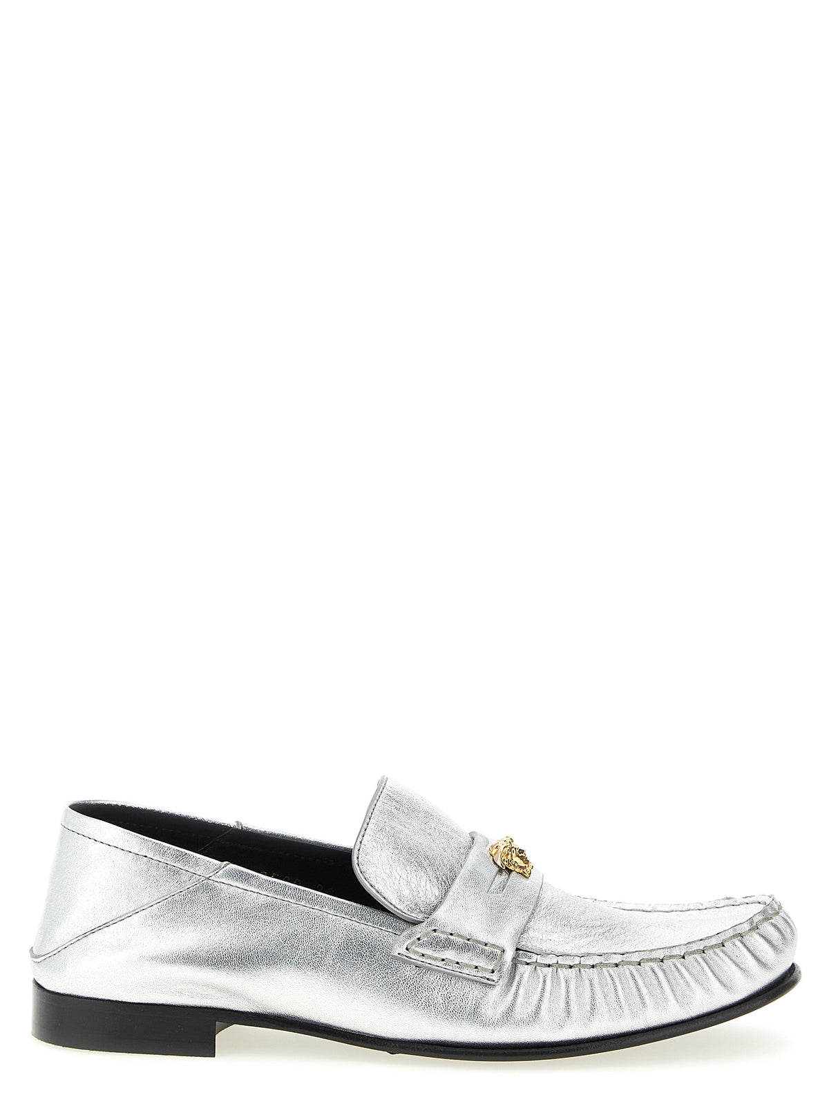 Mocassins en cuir argenté