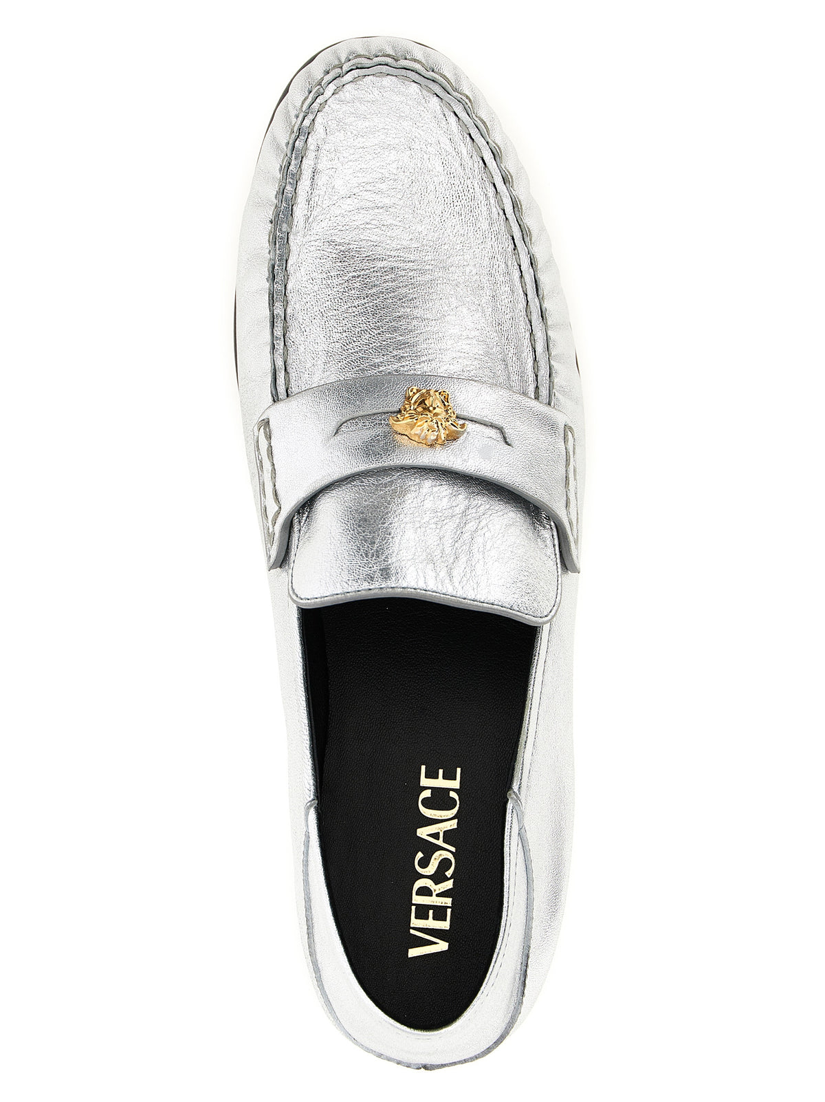 Mocassins en cuir argenté