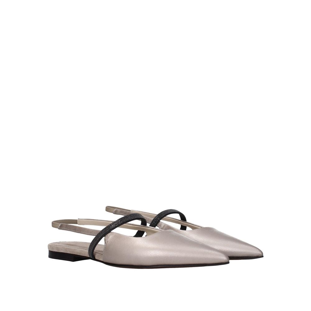 Leather Ballet Flats – Beige