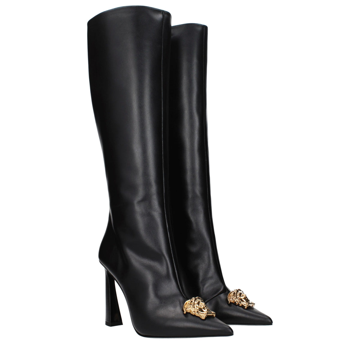 Black Leather High Heel Boots
