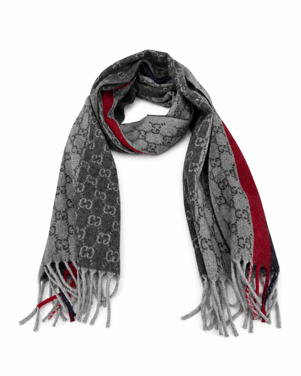 GG Cashmere Scarf – Grey & Red
