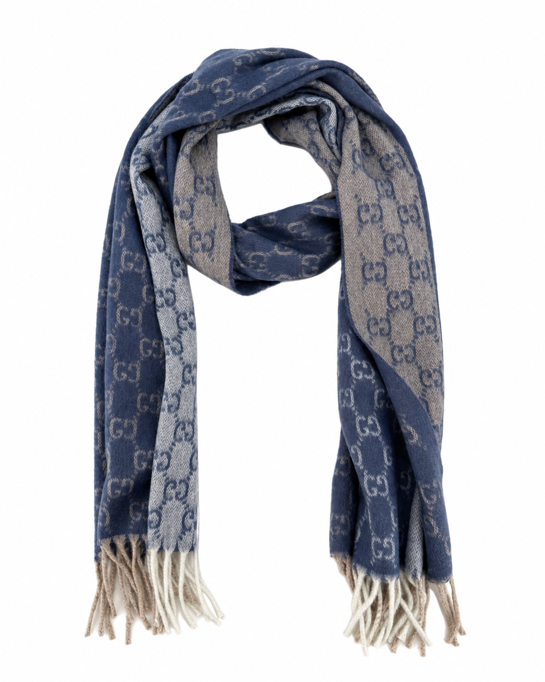 Écharpe GG en cachemire – Bleu et beige