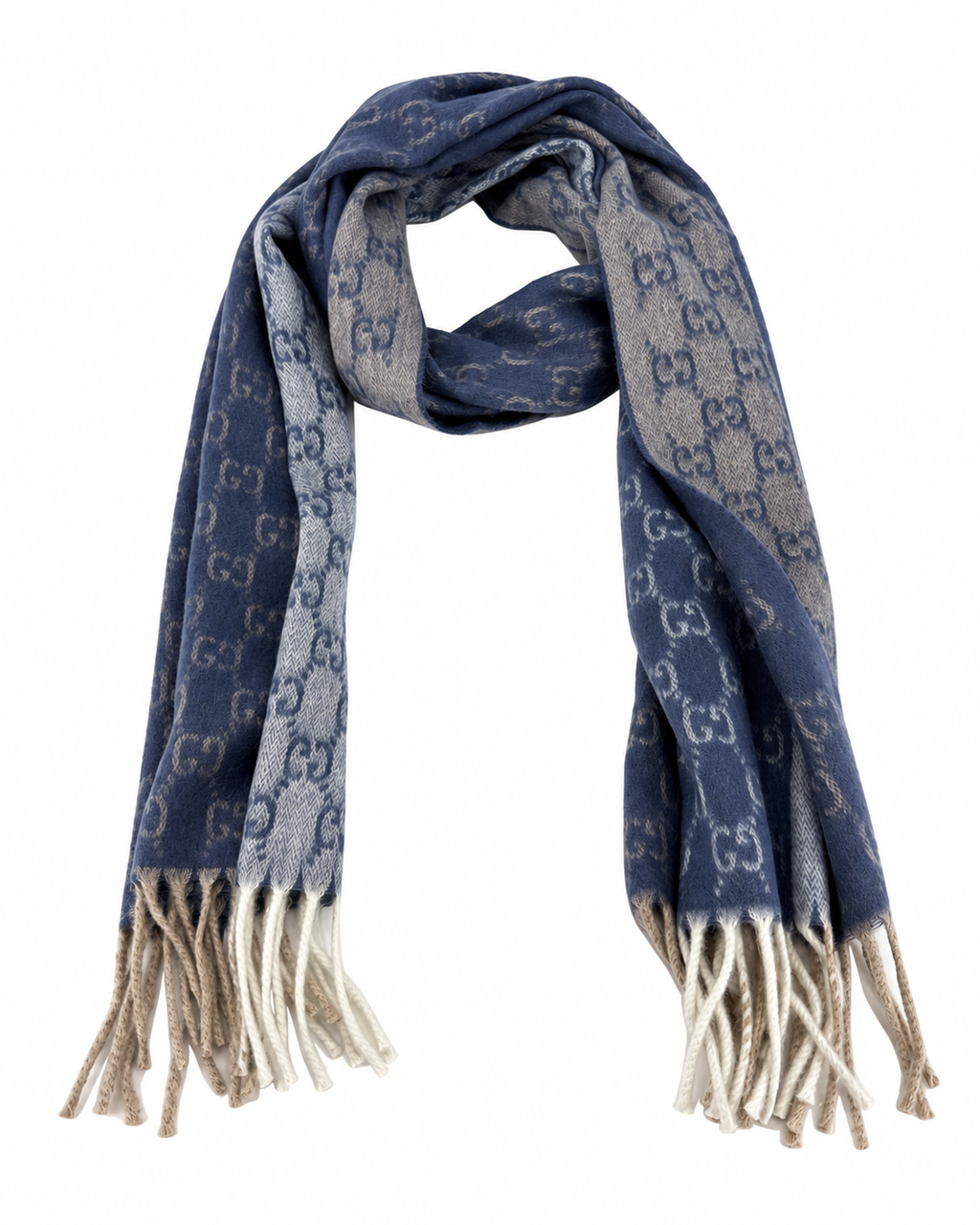 GG Cashmere Scarf – Blue & Beige