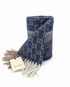 GG Cashmere Scarf – Blue & Beige