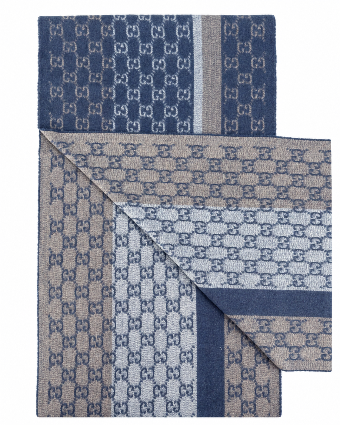 Écharpe GG en cachemire – Bleu et beige