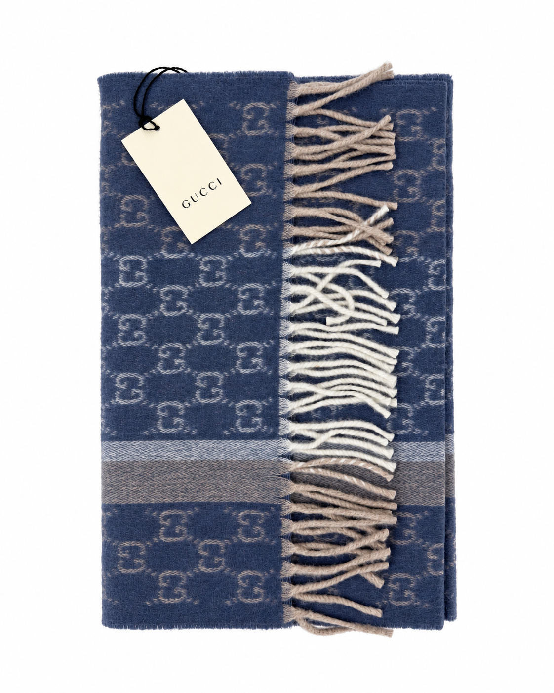 GG Cashmere Scarf – Blue & Beige