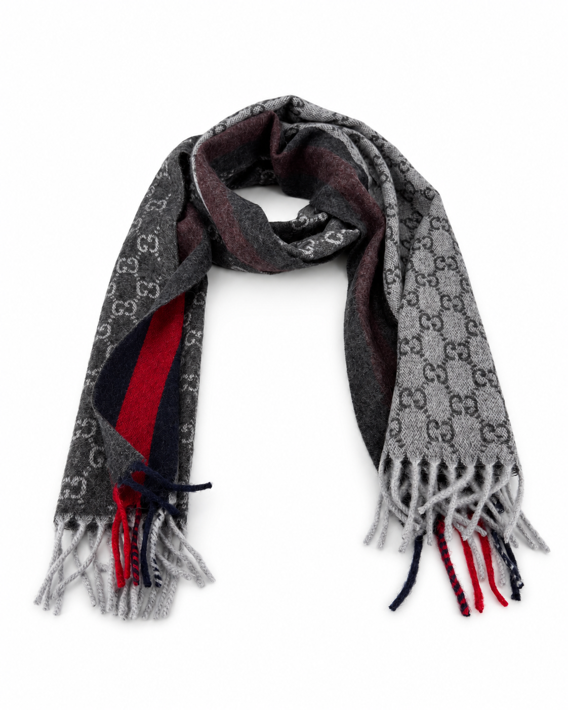 GG Cashmere Scarf – Charcoal & Navy