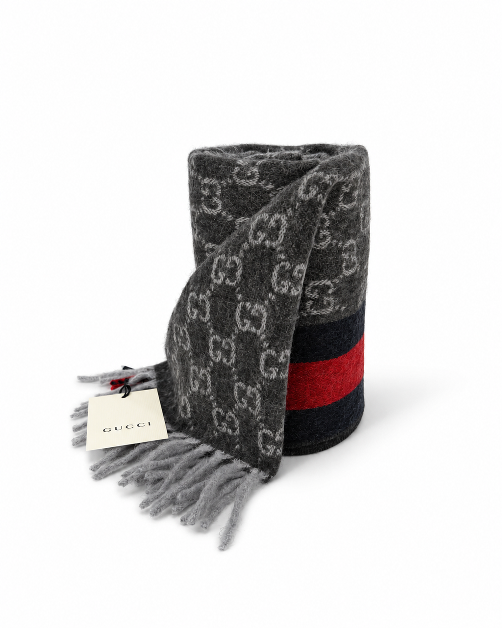 GG Cashmere Scarf – Charcoal & Navy