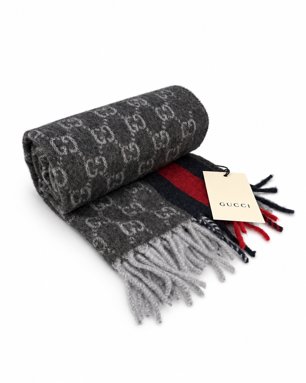 GG Cashmere Scarf – Charcoal & Navy