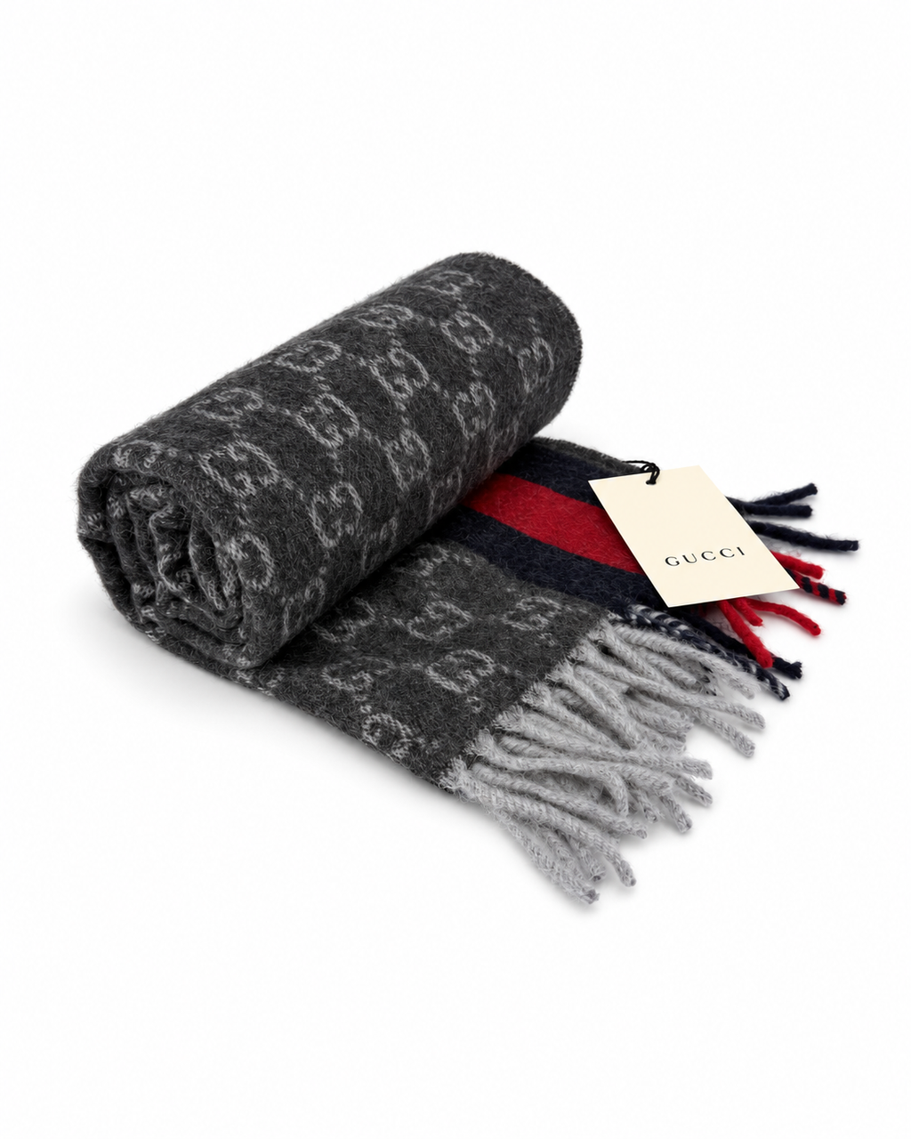 GG Cashmere Scarf – Charcoal & Navy