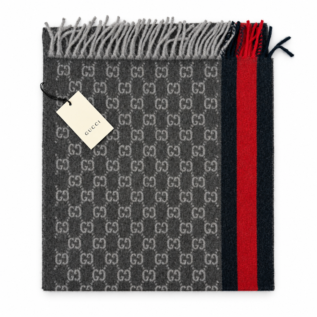 GG Cashmere Scarf – Charcoal & Navy