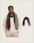 GG Cashmere Scarf – Charcoal & Navy