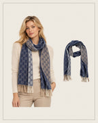 GG Cashmere Scarf – Blue & Beige