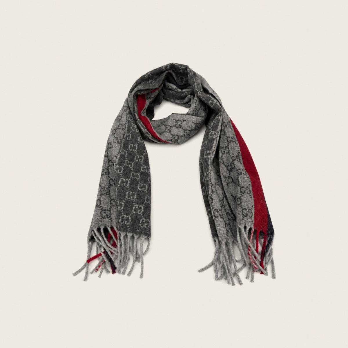 GG Cashmere Scarf – Grey & Red