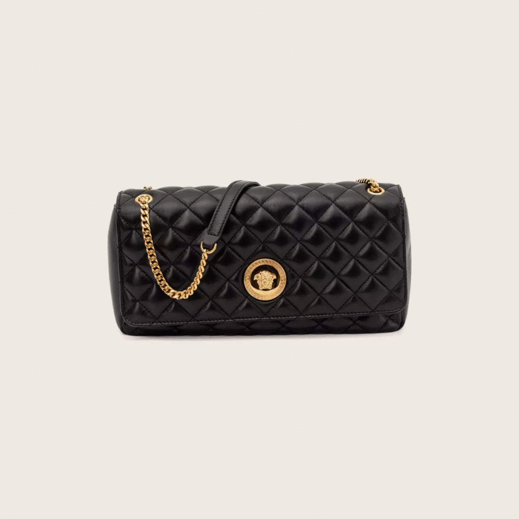 Quilted Medusa Shoulder Bag – Black