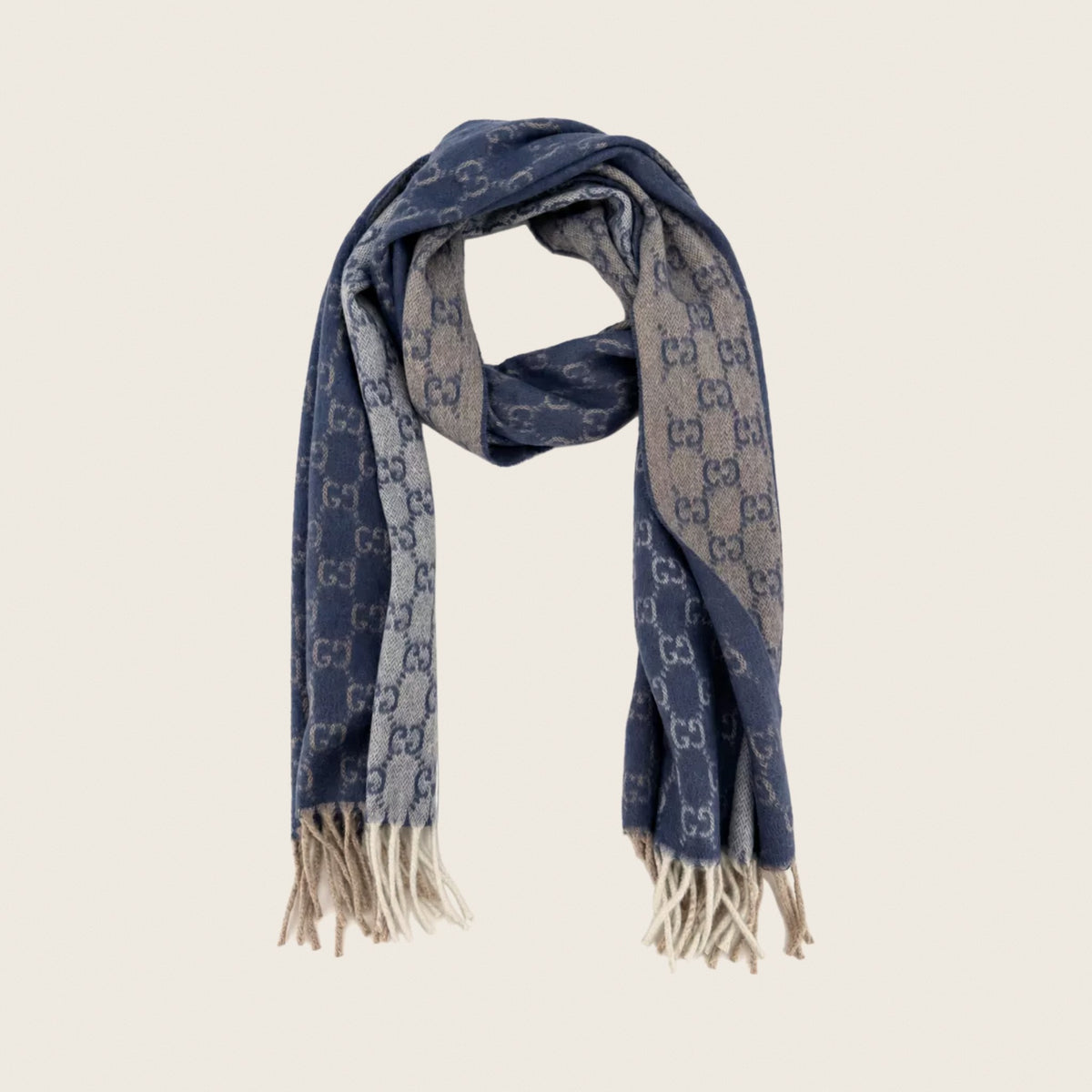 Écharpe GG en cachemire – Bleu et beige