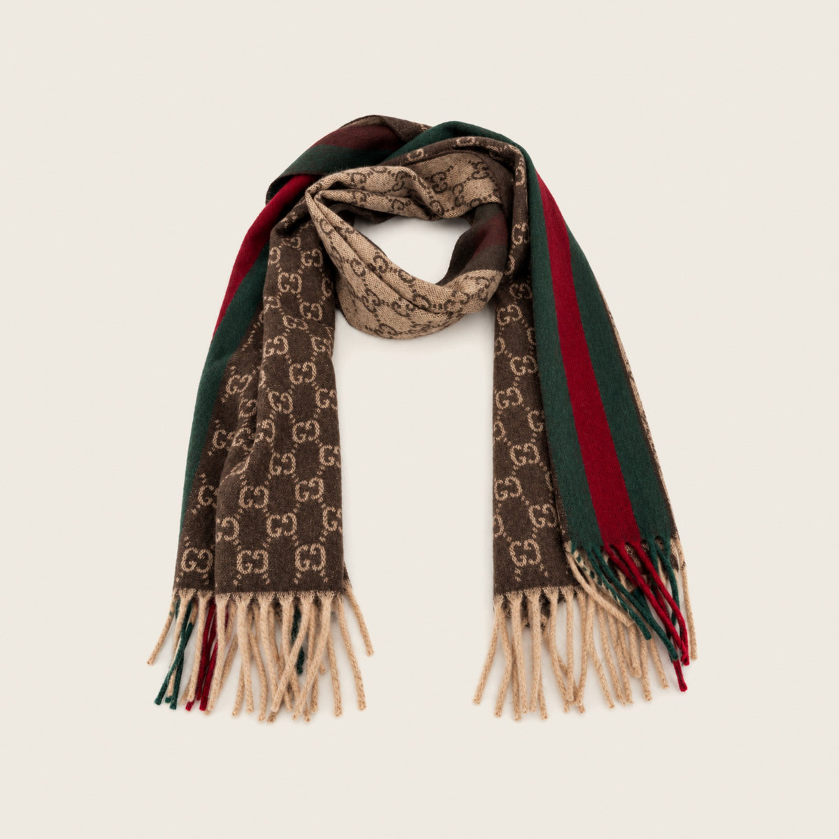 GG Cashmere Scarf – Brown & Beige