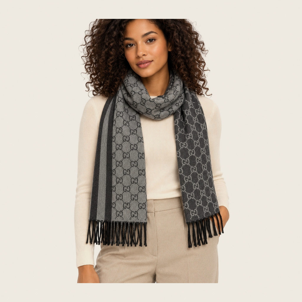 GG Cashmere Scarf – Grey & Black