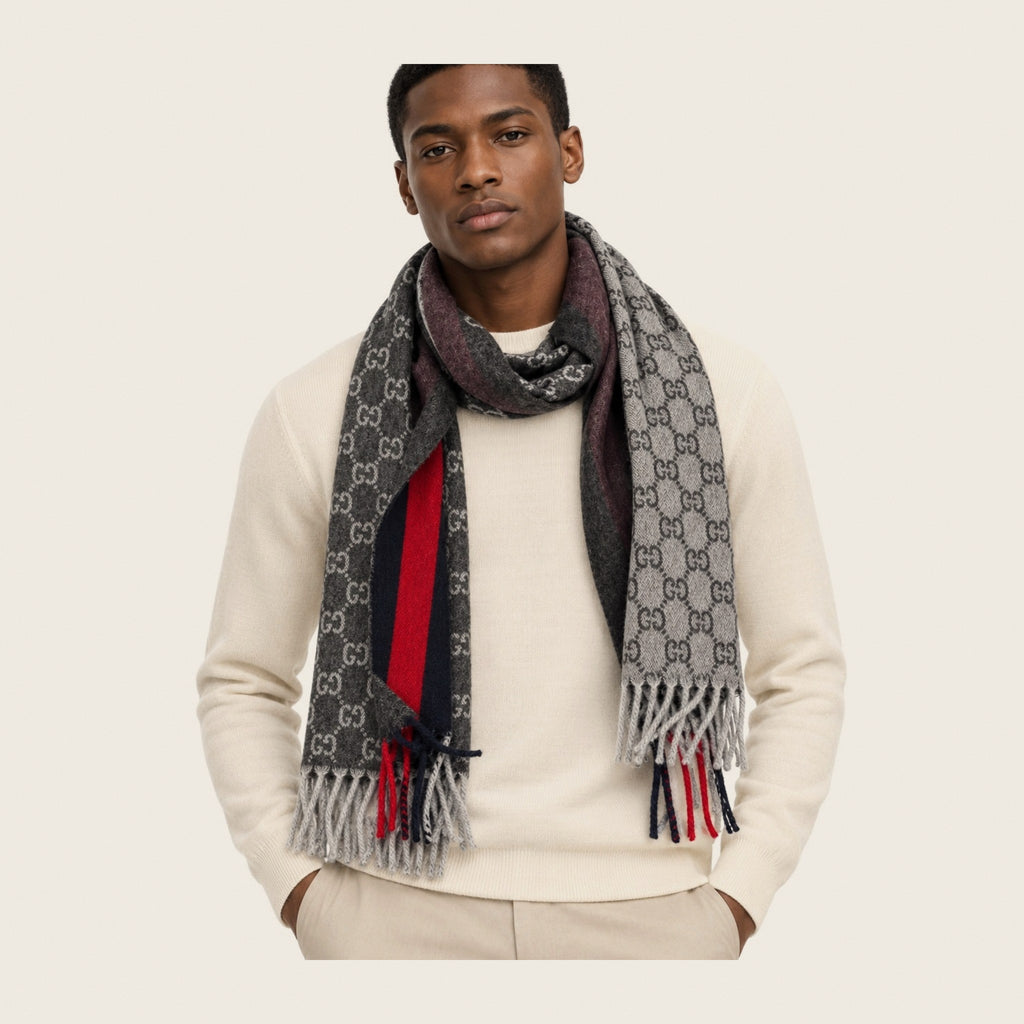 GG Cashmere Scarf – Charcoal & Navy