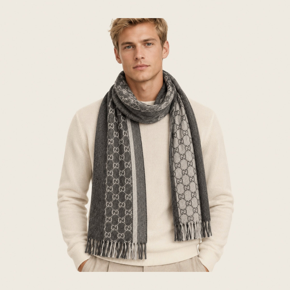 Écharpe GG en cachemire – Gris anthracite