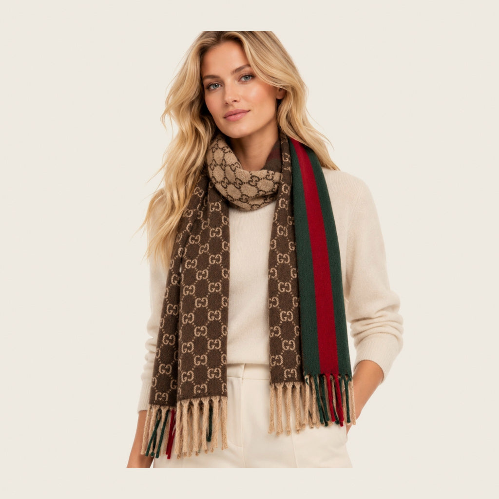 GG Cashmere Scarf – Brown & Beige
