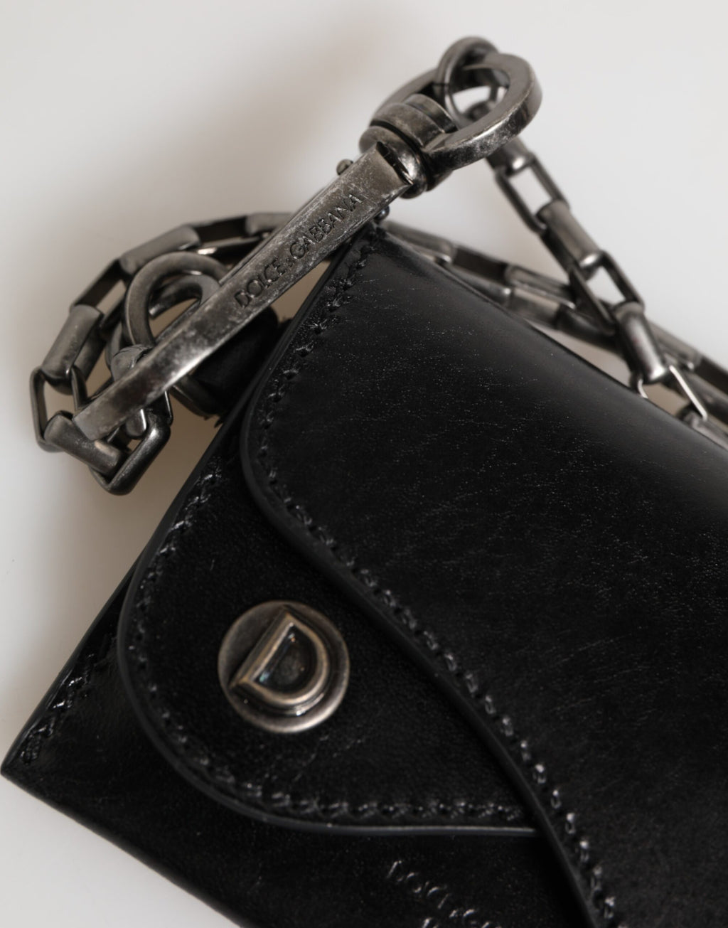 Chain Leather Card Holder – Black