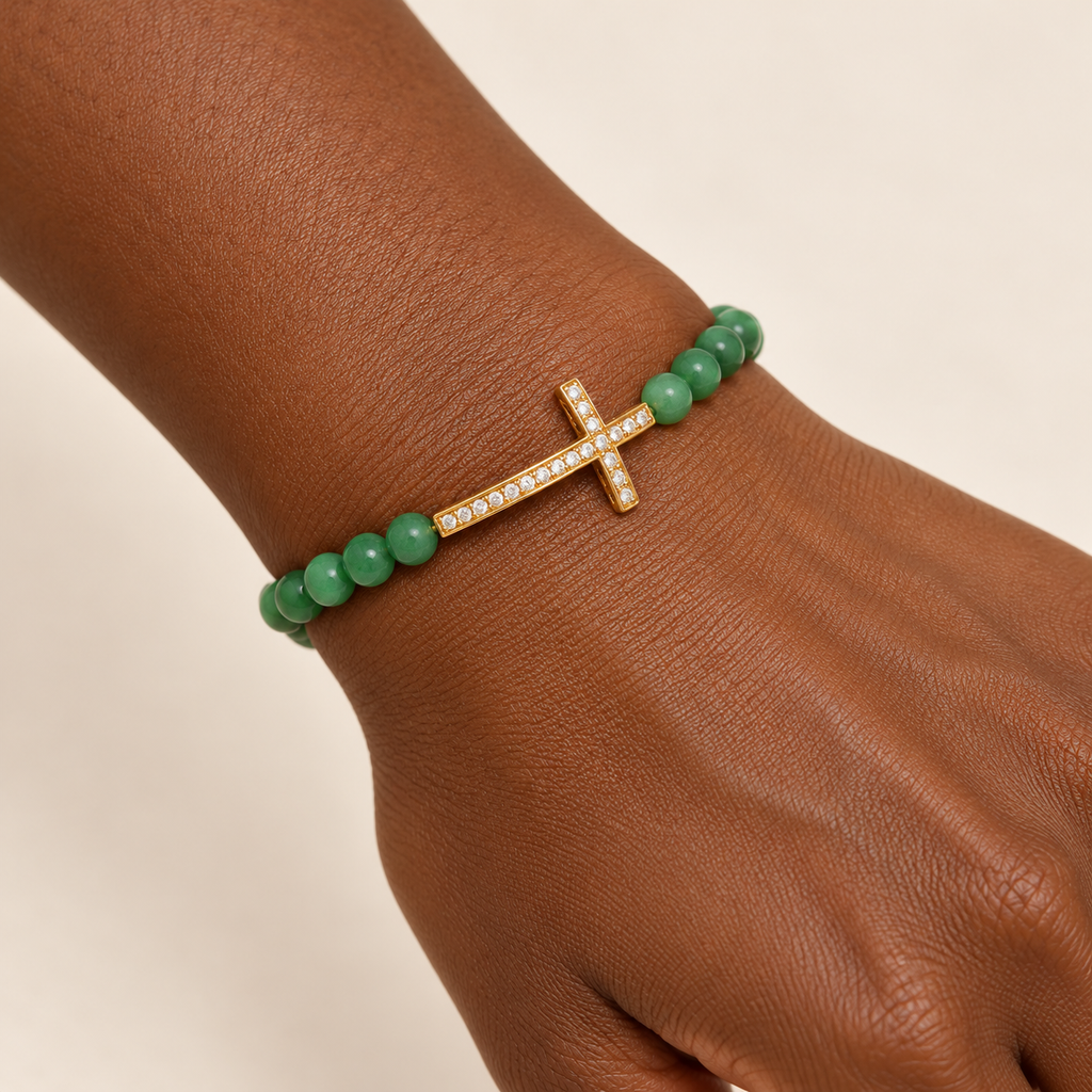 Cross Bracelet – Green Jade