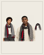 GG Cashmere Scarf – Charcoal & Navy