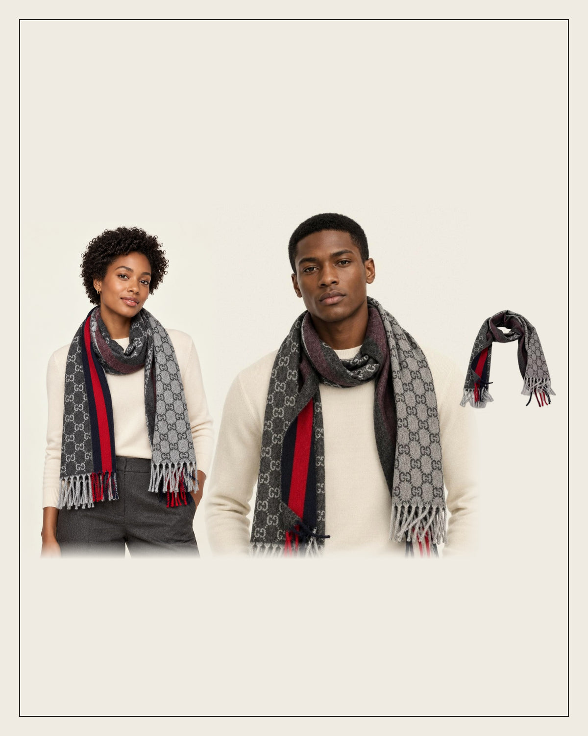 GG Cashmere Scarf – Charcoal & Navy