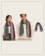 GG Cashmere Scarf – Grey & Red