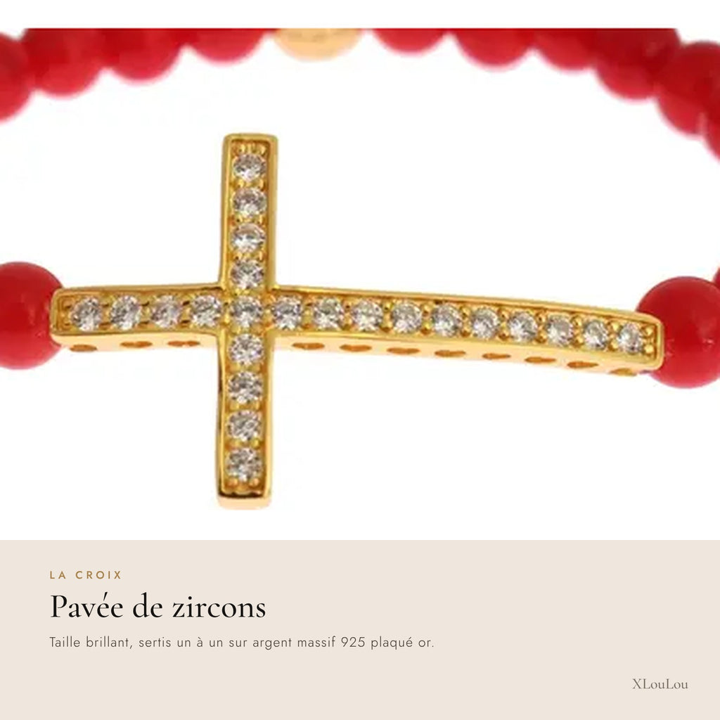 Cross Bracelet – Red Coral