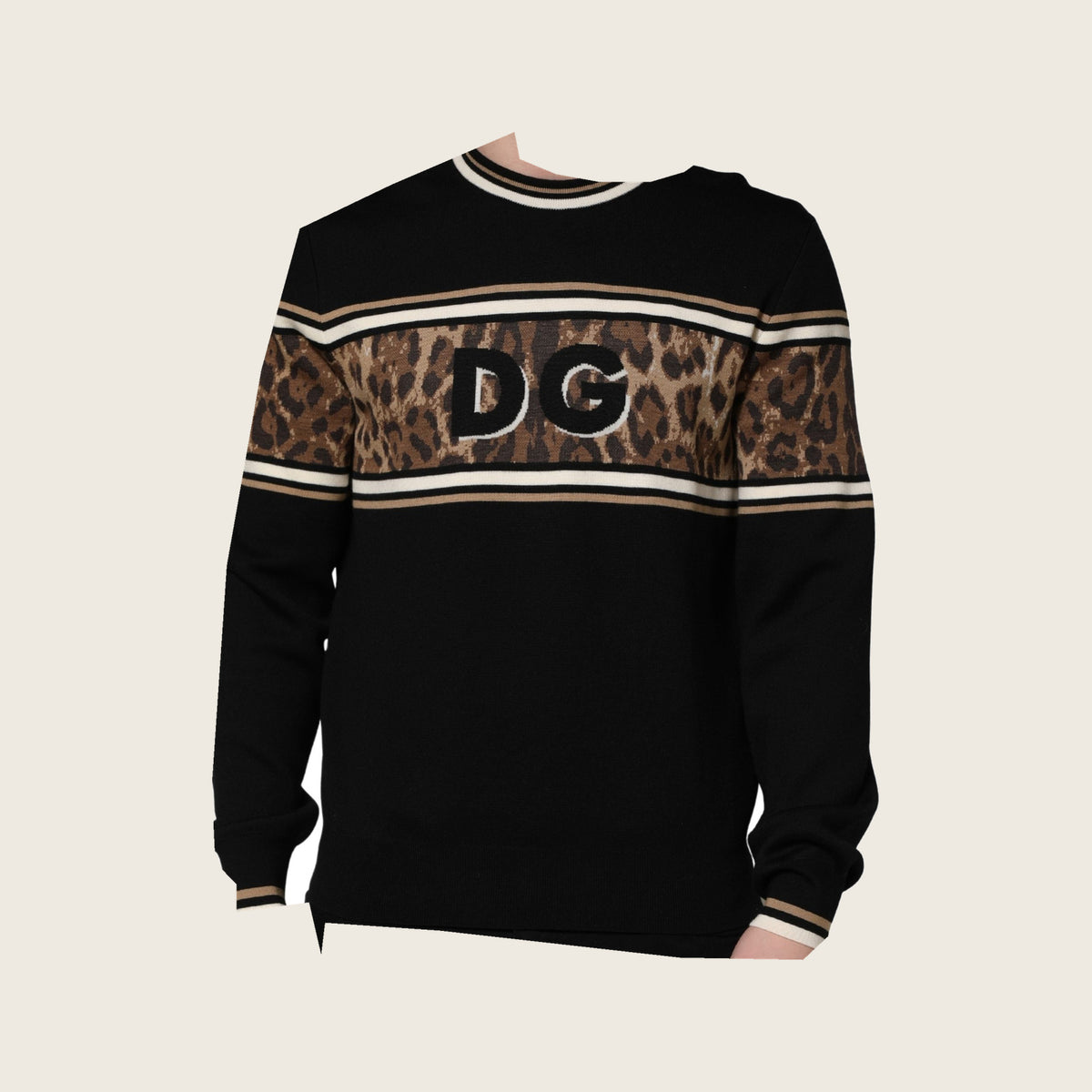 Leopard Virgin Wool Sweater – Black